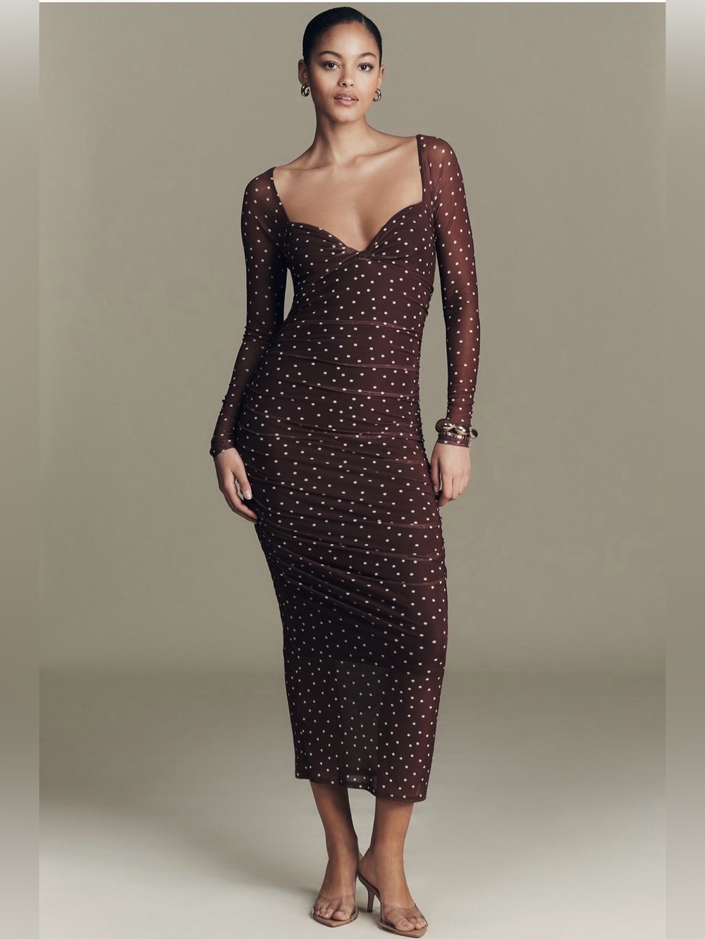 Anthropologie Maeve Sweetheart Mesh Midi Dress Dot